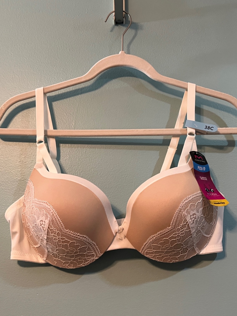 Maidenform Nude and White Lace Padded Bra 38C